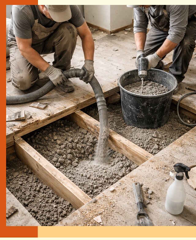 Заполнение пустот пола в Учалах полиуретаном и пенополистиролом